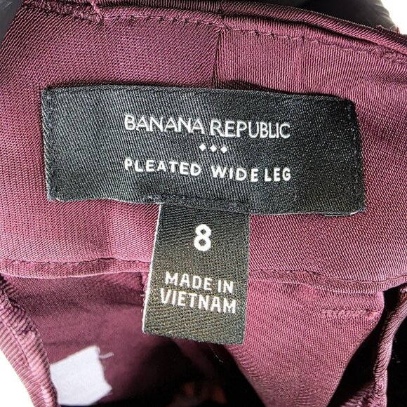 Banana Republic Pants Womens Size 8 Burgundy Pleated Satin Wide Leg Trousers - Picture 9 of 11